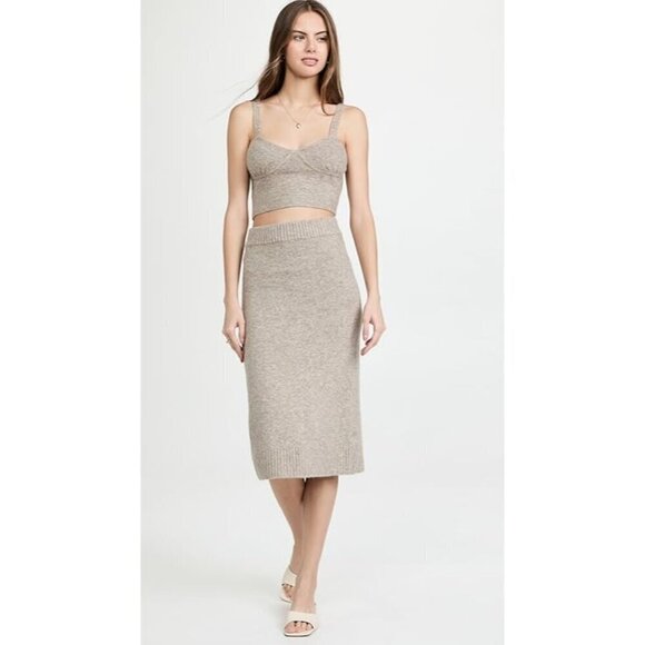 ASTR the Label Terry Knit Belmont Midi Skirt in Taupe Gray Marled Small New - Picture 1 of 16